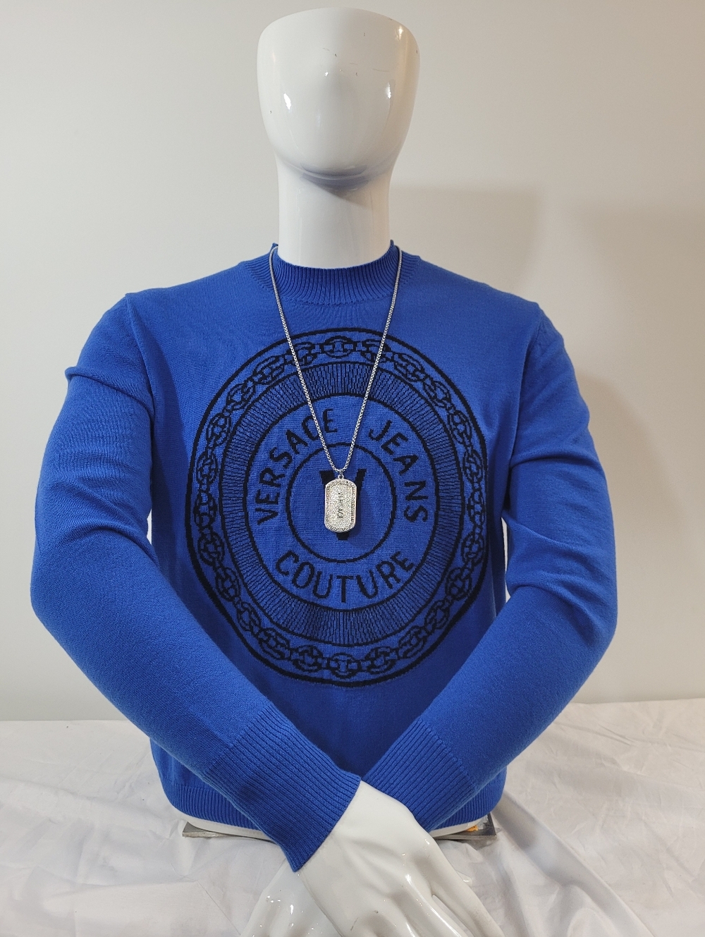 Versace Jeans Collection Blue Logo Crewneck Sweater